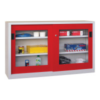 Schiebetürschrank mit Sichtfenster, HxB 1000 x 1500 mm, verzinkte Böden 500 / Lichtgrau RAL 7035